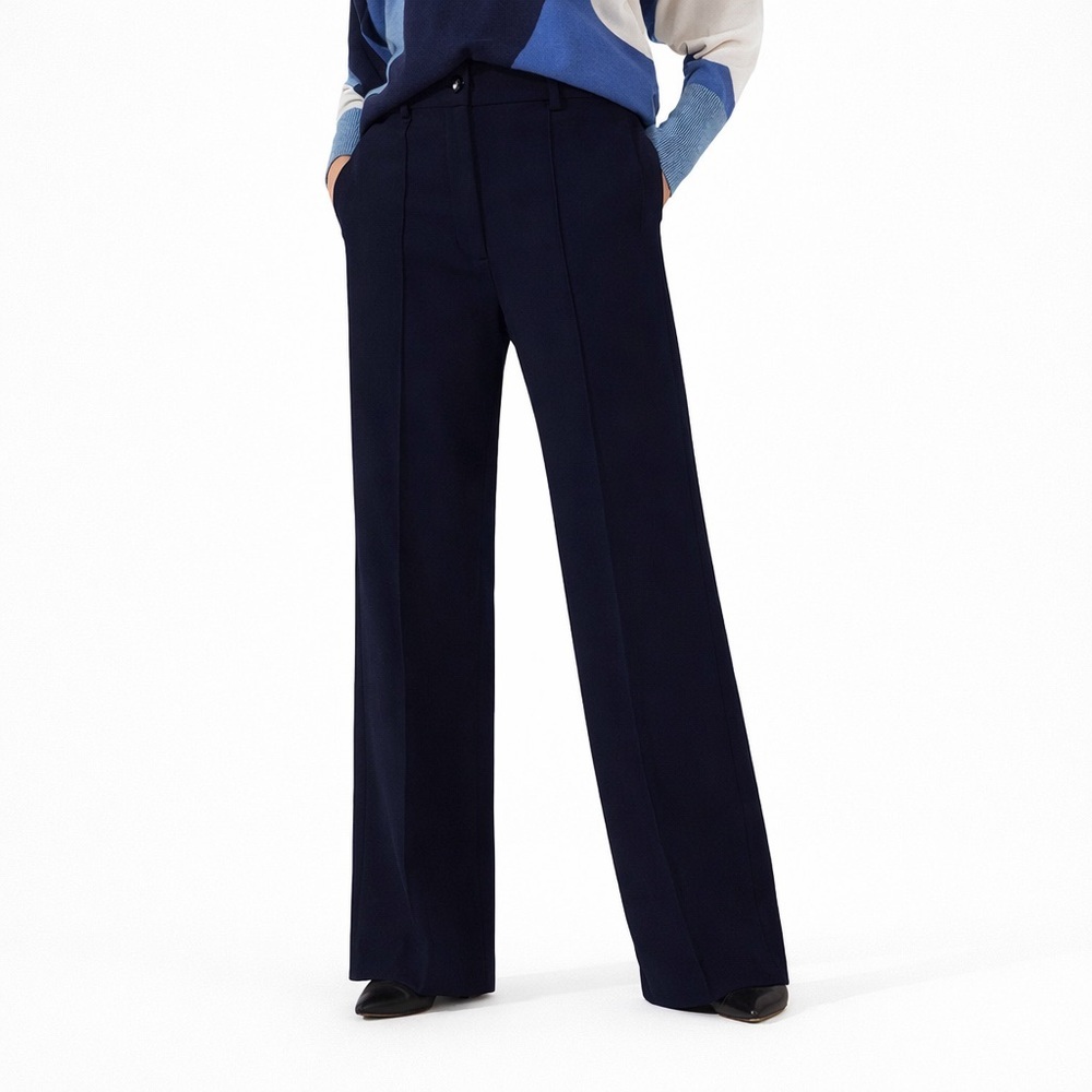 Jigsaw 16 Sport Lux straight Leg Trouser Pants navy blue midrise viscose luxe